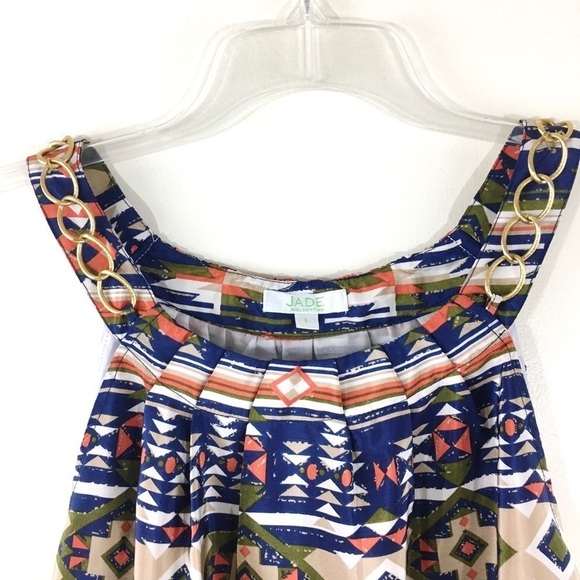 JADE Melody Tan Geometric Print Sleeveless Top Chain Detail - Picture 3 of 11